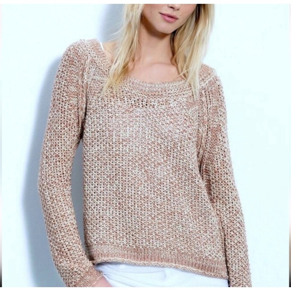 Free People Sahara Star Size S/P Open Knit Sweater Peach Marled Scoop Neck